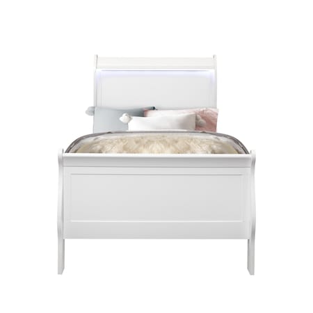 Global Furniture Usa Traditional Glam Crisp White W/ LED Charlie White Twin Bed 5007